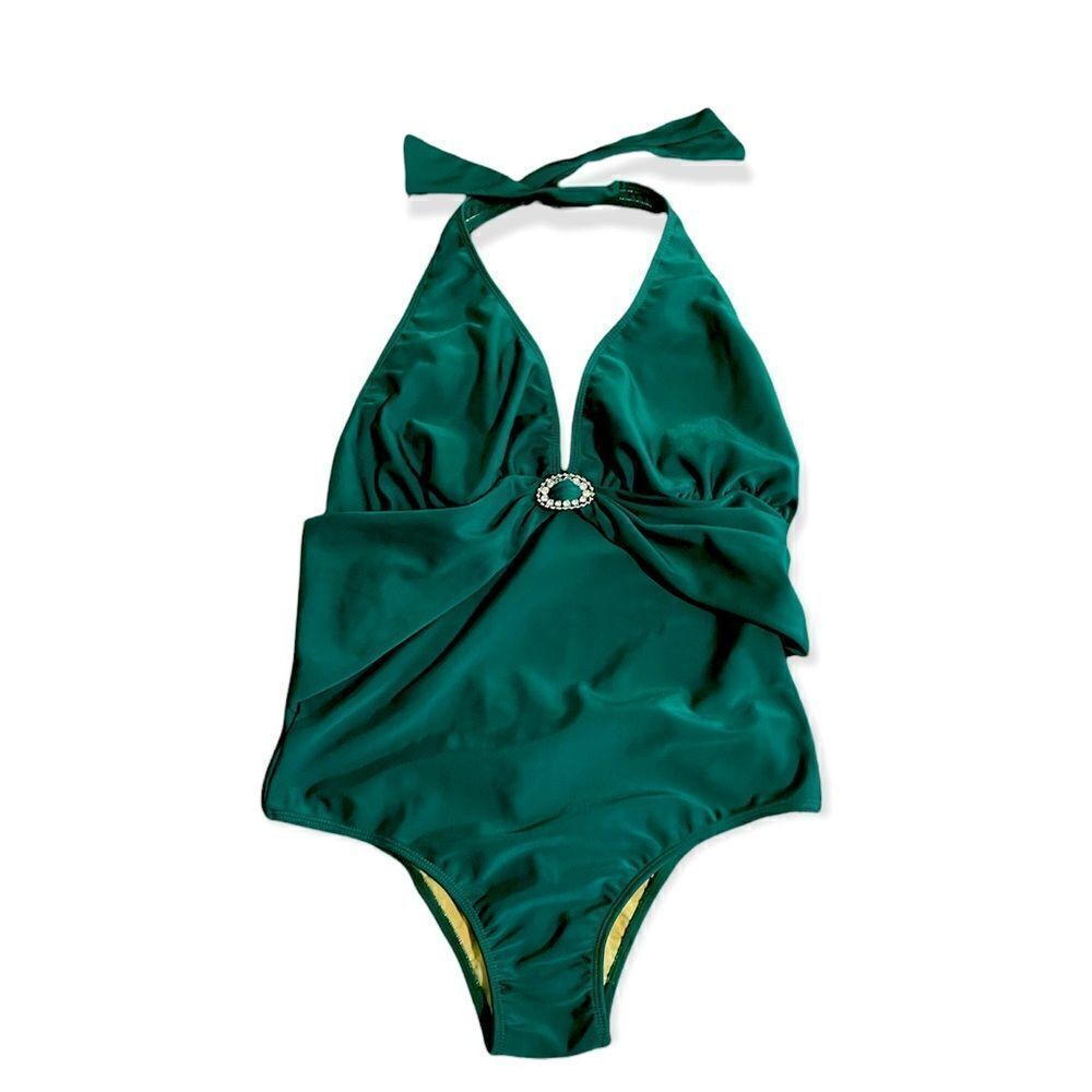 NWT Brazilian V-neck Tie Back Rhinestone Embellished One Piece Size Large 8/10